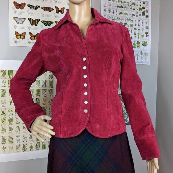 Vintage y2k Suede Jacket Oxblood Dark Academia Fitted Seaming Size Small - Picture 2 of 15